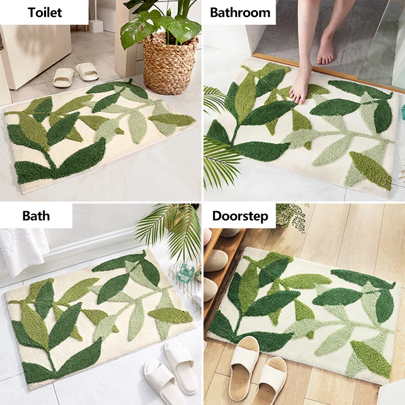 50x80cm Leaf Bath Cushion Bathroom Rug Anti-slip Soft Ultrafine Fiber Water Absorbing Machine Washable Floor Mat Bath Tub Carpet