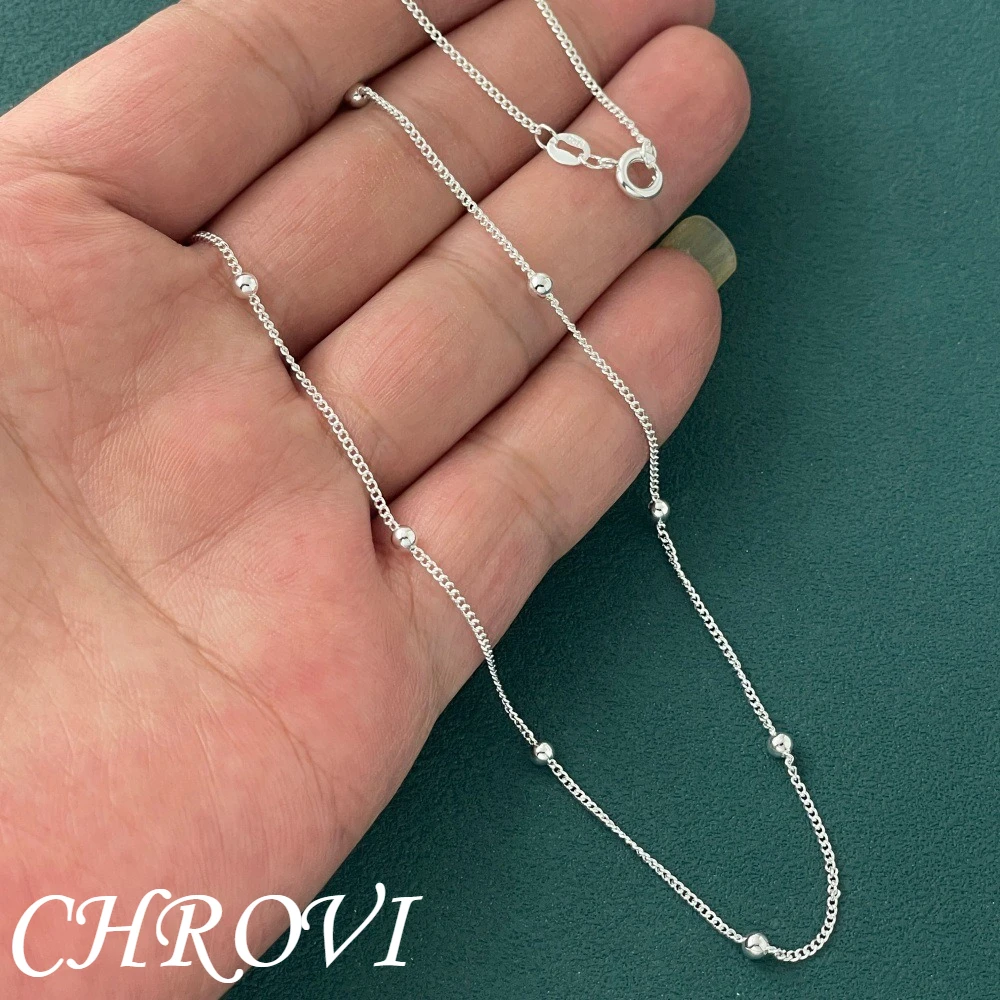 Exquisite 925 sterling silver 1.5mm Cuban bead necklace in stock, available in 18-24 inch lengths.