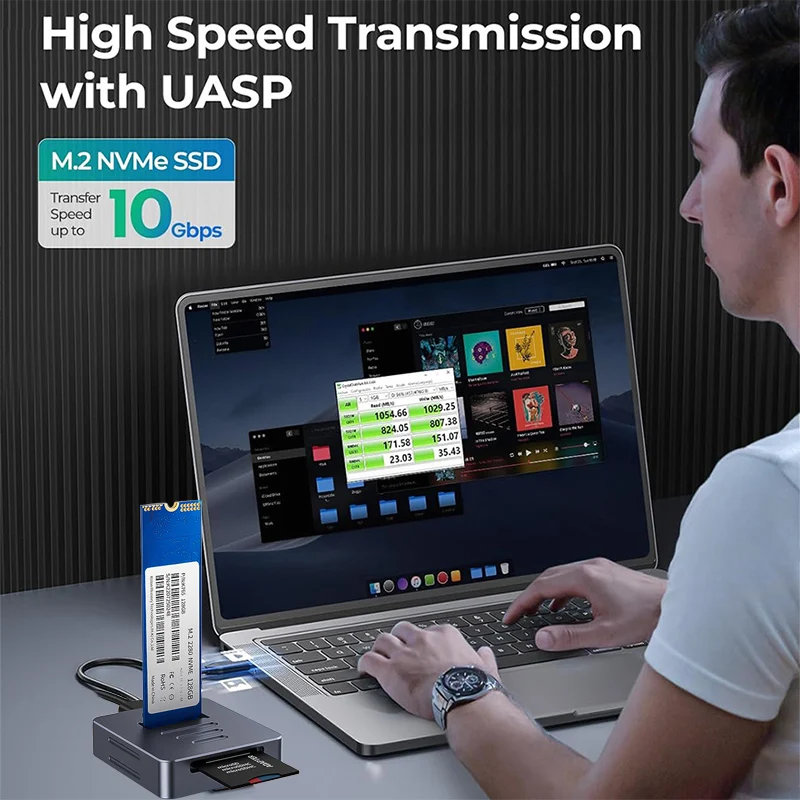 M.2 PCIE NVME SSD Hard Disk Base 10Gbps Direct Plug in SSD Adapter Supports SD 2.0 cardf or M2 SSD M Key&B+M Key Hard Drives