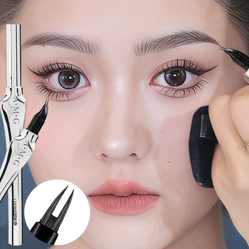 Multifunction 2 Fork Water Eyebrow Pen Natural Easy To Color No Smudging Eyeliner Lower Eyelash Lasting Easy To Grip Brow Pencil