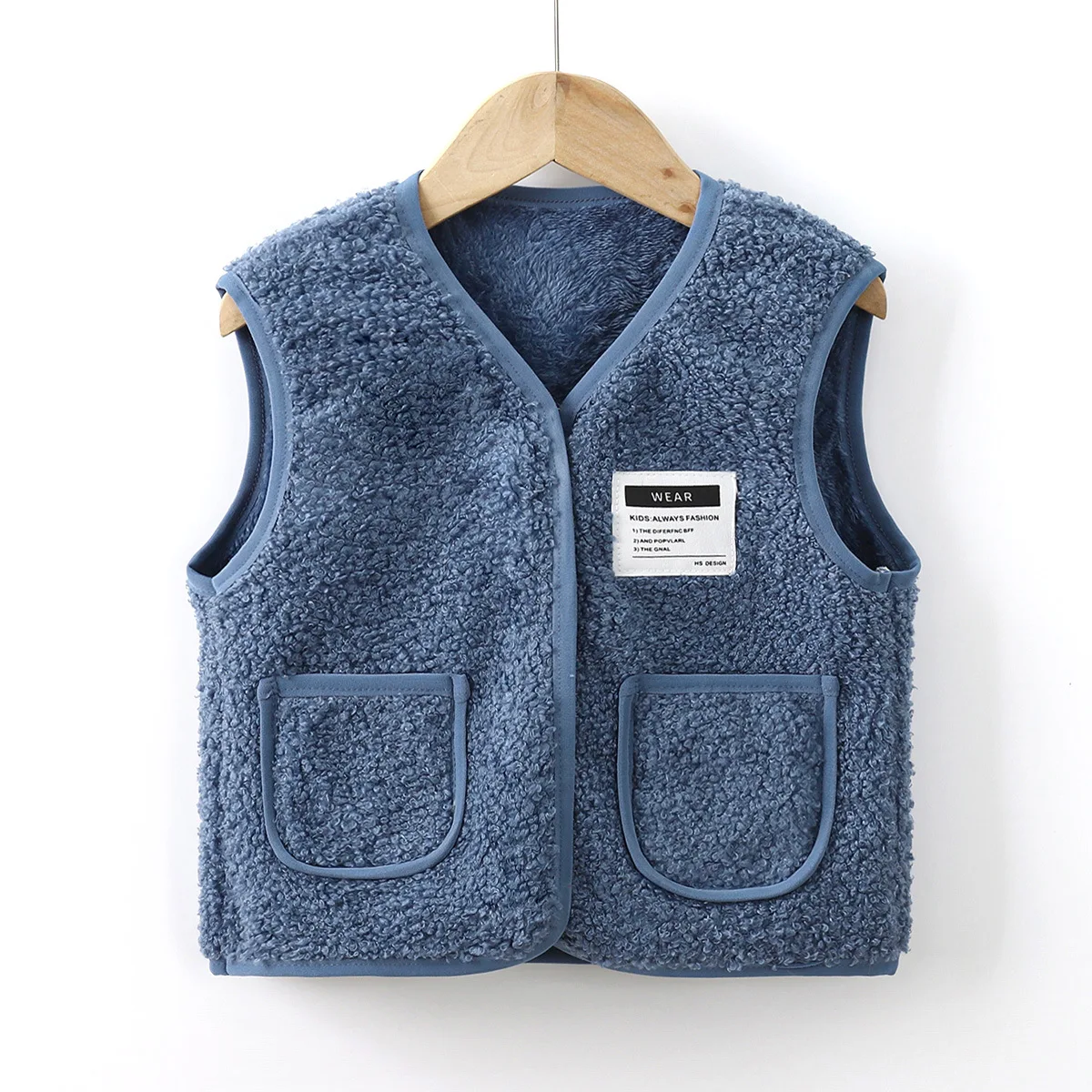 Kid Girl Boy Adorable Furry Vest V Neck Children Coat with Fleece Pocket Design Decorative Label Baby Cold Weather Clothing