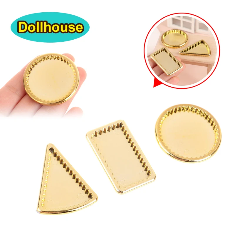 Bandeja de platos dorados para casa de muñecas, modelo de casa de muñecas en miniatura, platos de comida de cocina, accesorios de decoración para casa de muñecas, 1/12