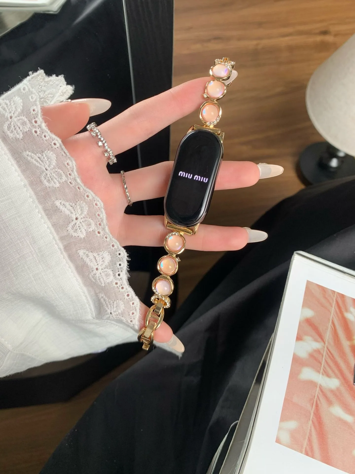 Luxury Aurora Bead Rhinestone Jewelry Wristband for Xiaomi Mi Band 8Pro 9 10 Women Replacement for Redmi Watch456 Strap Bracelet