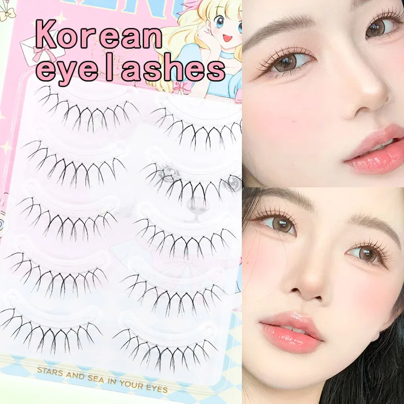 Koreanische v-förmige falsche Wimpern kpop Wimpern natürliche Manga weiche Wimpern verlängerung transparenter Stiel handgemachte Wimpern Großhandel