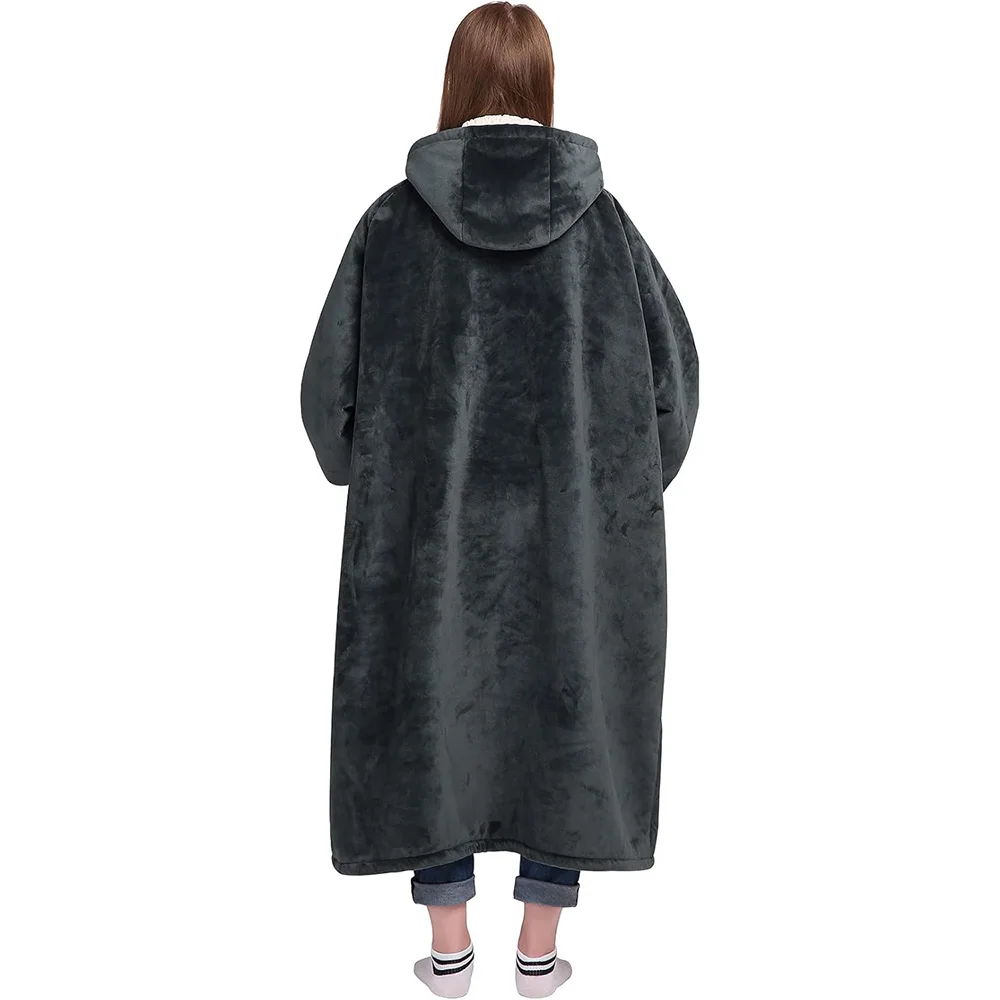 قميص رياضي ببطانية يمكن ارتداؤها بمقاس كبير، هدية للرجال والنساء، سويت شيرت ببطانية ناعمة بغطاء للرأس وأكمام وجيوب، دافئ و