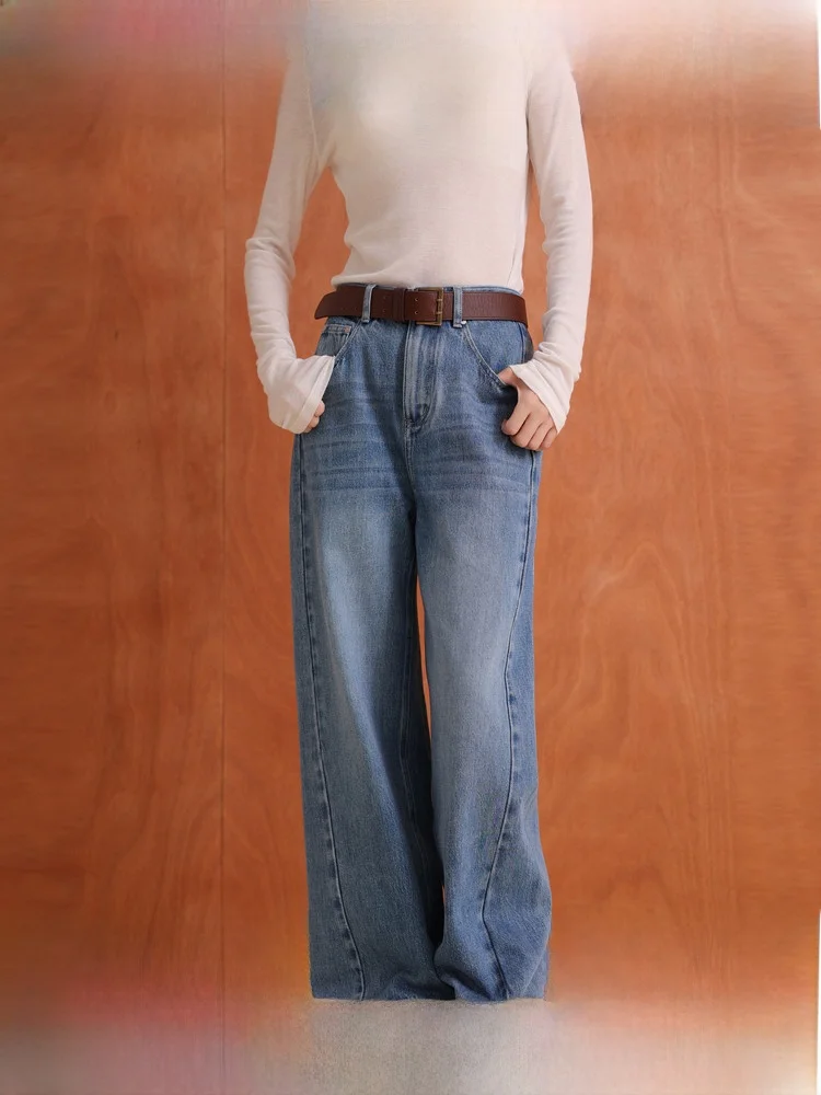 High Waist Loose Wide Leg Jeans Slimming Knife Pants Airiqi25 Autumn New Sle Casual Straight Cotton Denim Blue Ladies Jeans