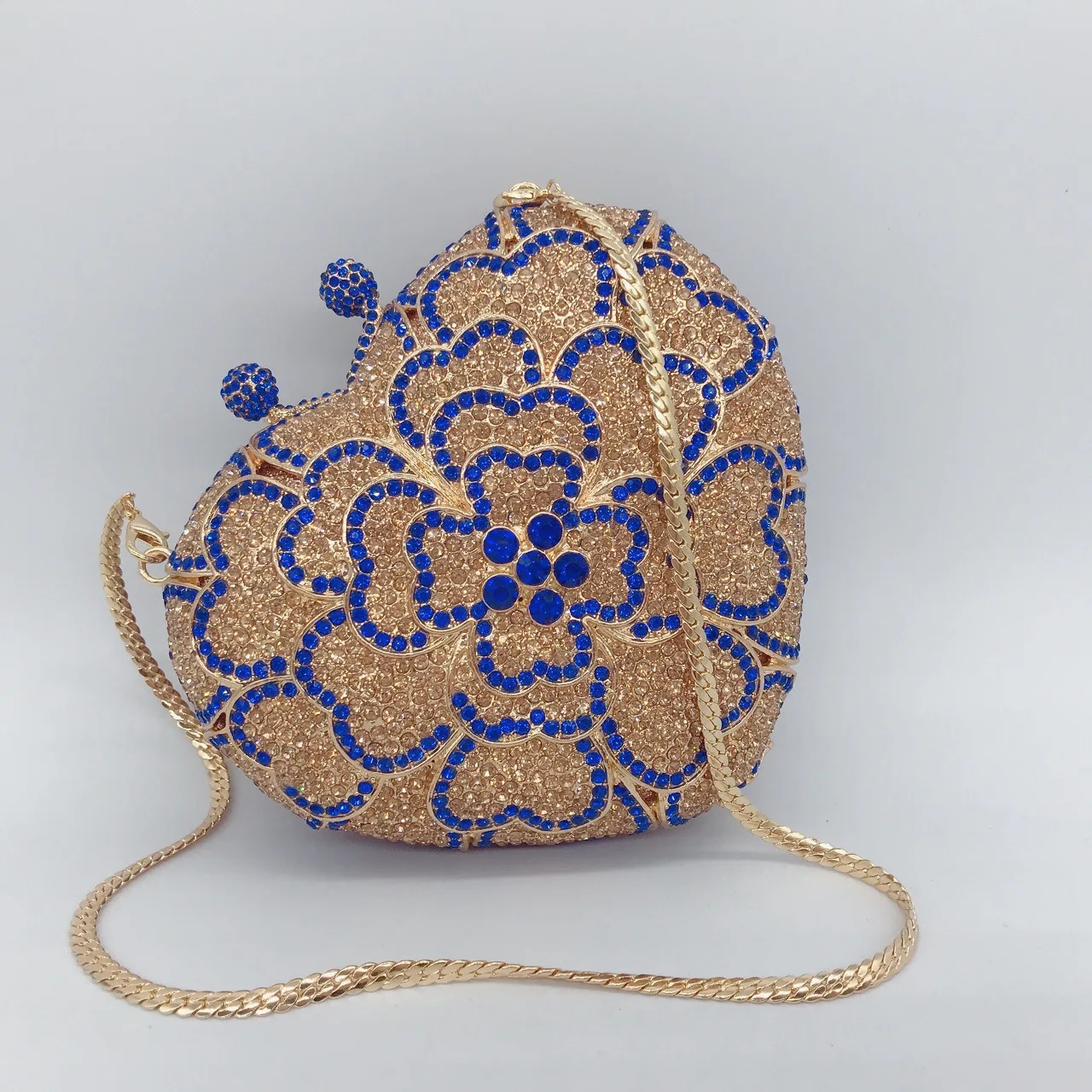 

Love Flower Diamond Dinner Bag Peach Heart Full Diamond Hard Box Banquet Rhinestone Women's Clutch High-End Ladies' Banquet Bag