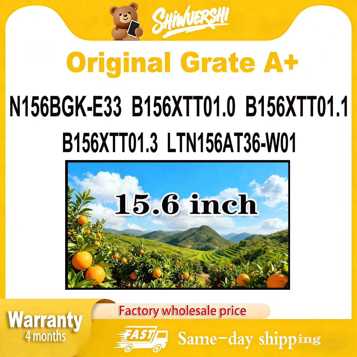 

Original New A+ 15.6 inch Thick Laptop Lcd Screen Panel B156XTT01.0 B156XTT01.1 B156XTT01.3 LTN156AT36 W01 N156BGK E33