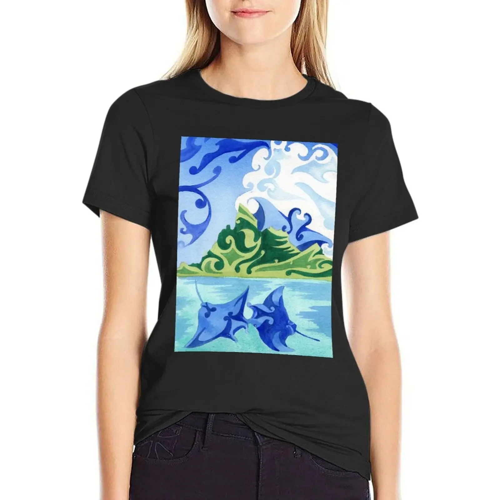 Polynesian manta rays in Bora Bora's lagoon T-Shirt vintage clothes summer tops summer top summer clothes for Women