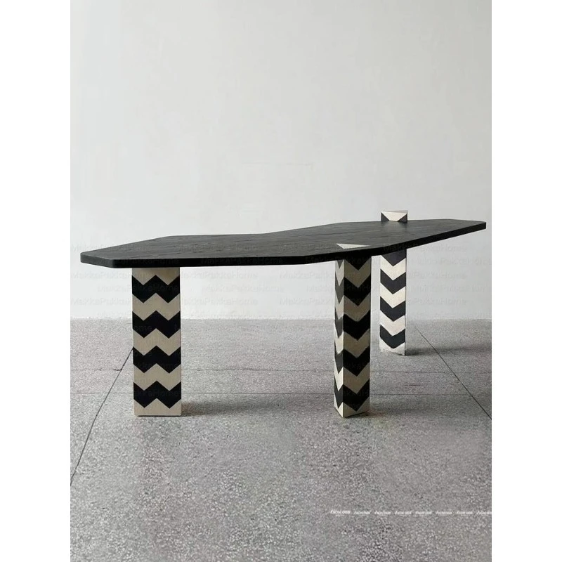 

Creative zebra striped solid wood desk modern simple home special-shaped irregular desk