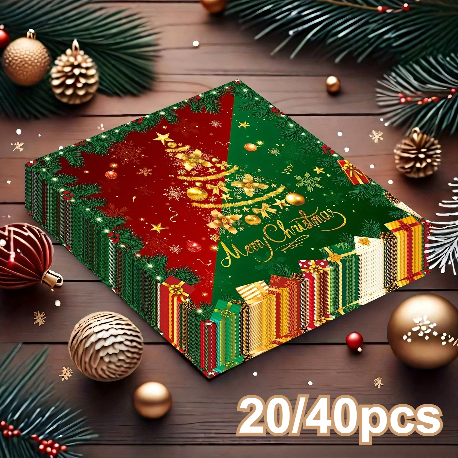 20/40pcs Christmas Flower 2-Ply Guest Napkins Holiday Wedding Anniversary Birthday Party Decorative Napkins Newyear Valentine
