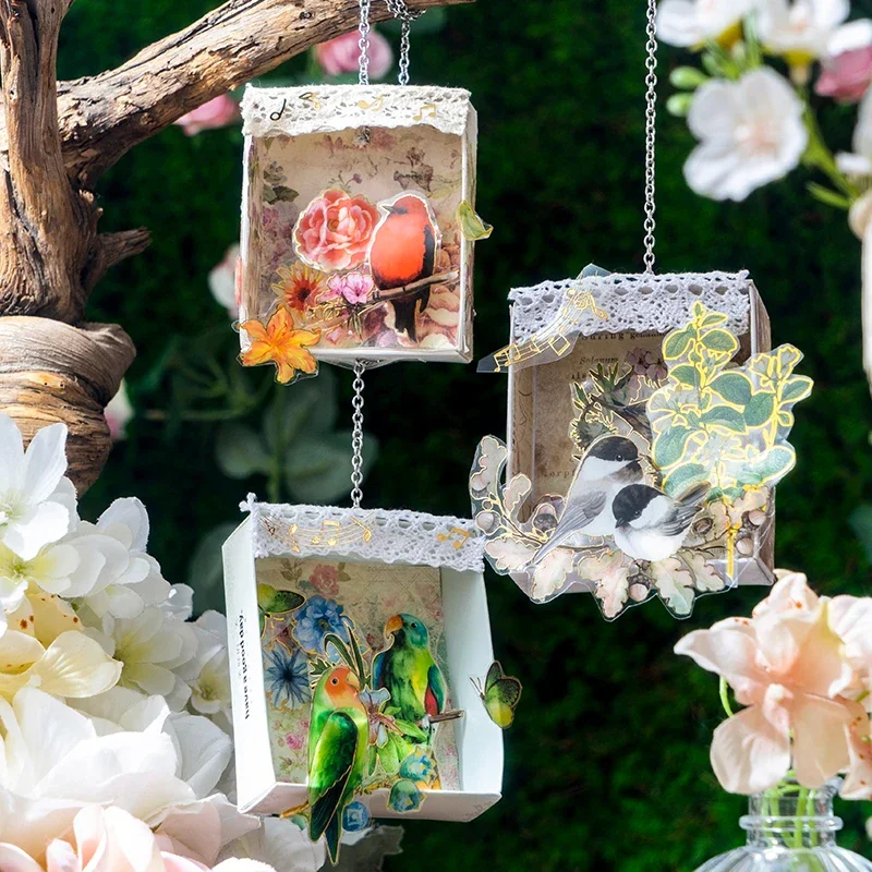 

2Pieces Bird flat sticker gilding flower 19*11cm hand account collage Scrapbooking Chinese Style PET Planner Decorative Stickers