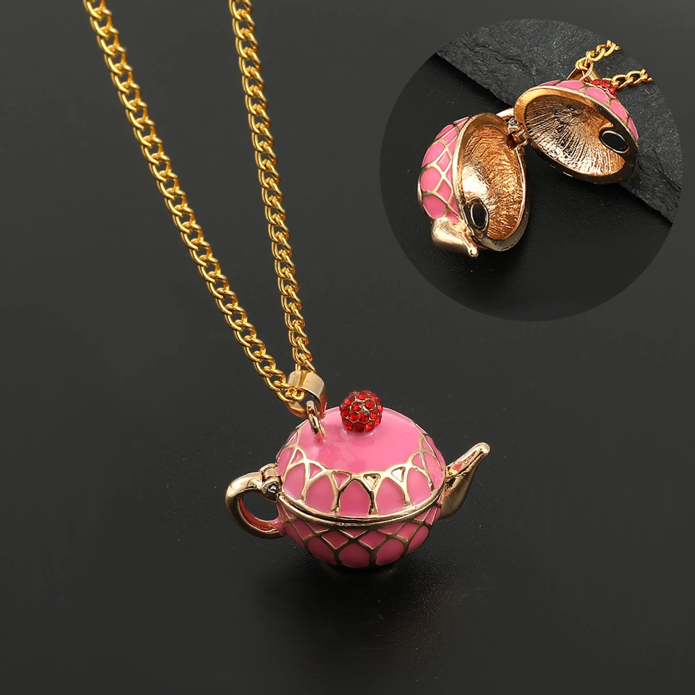 Fashion Cute Enamel Teacup Necklace Mini TeaPot Flagon Pendants Necklace Women Hand Painted Enamel Jewelry Accessories Gifts