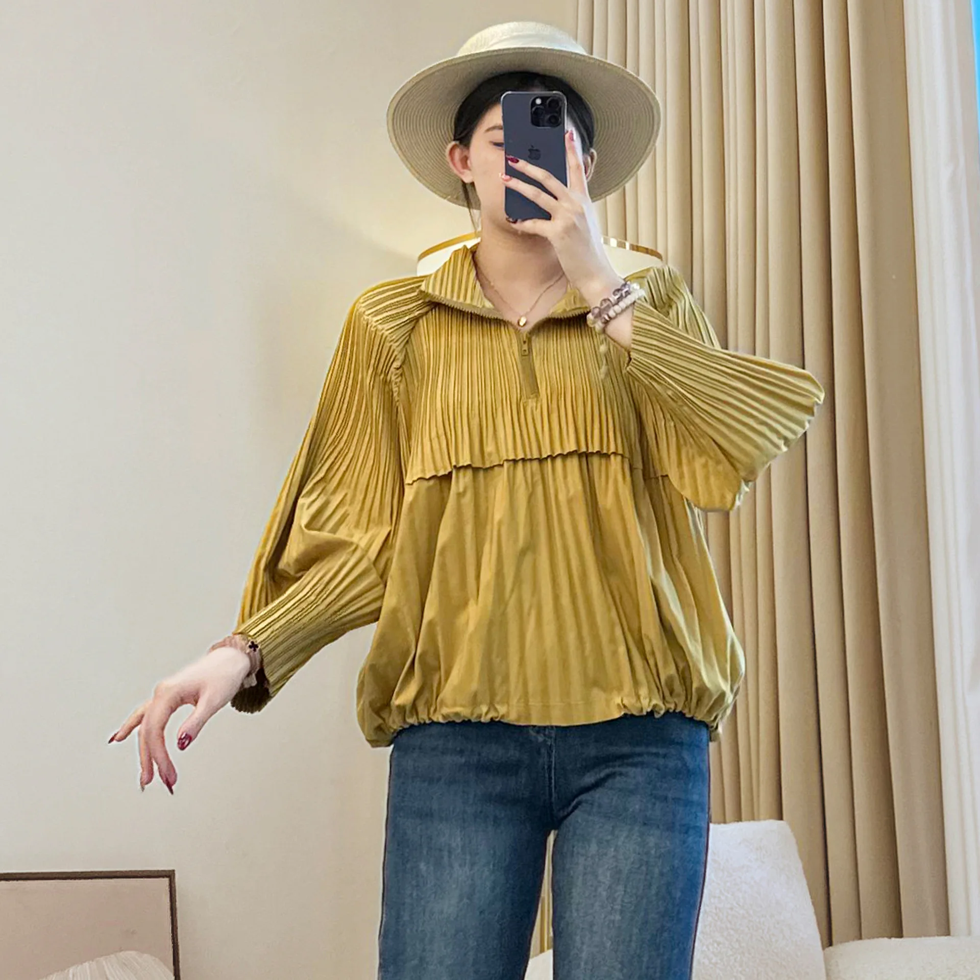 Miyake volants automne nouveau Style de sport haut de transport polyvalent veste pour femme veste courte à manches longues pull à fermeture éclair