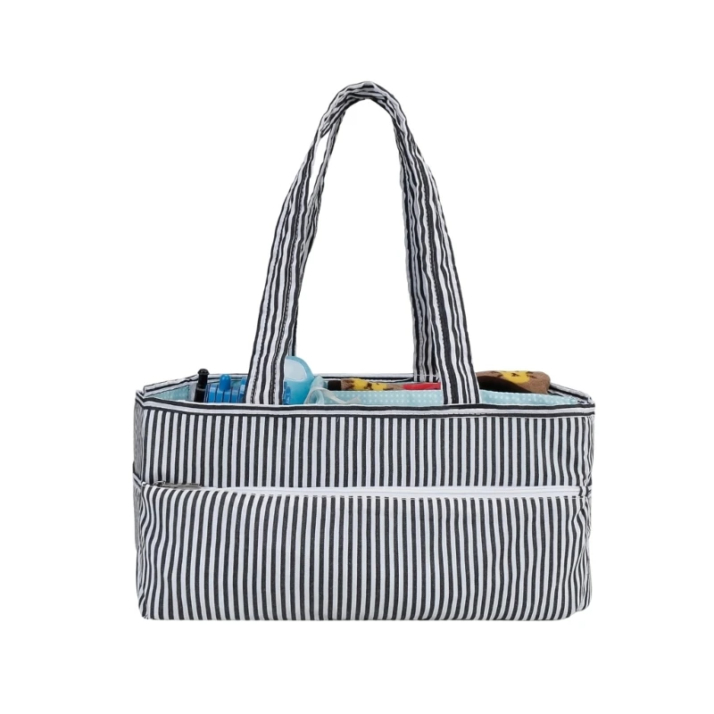 Convenient Baby Diaper Carrying Case Travel Organiser Bag Striped Storage with Large Capacity for Family Outings