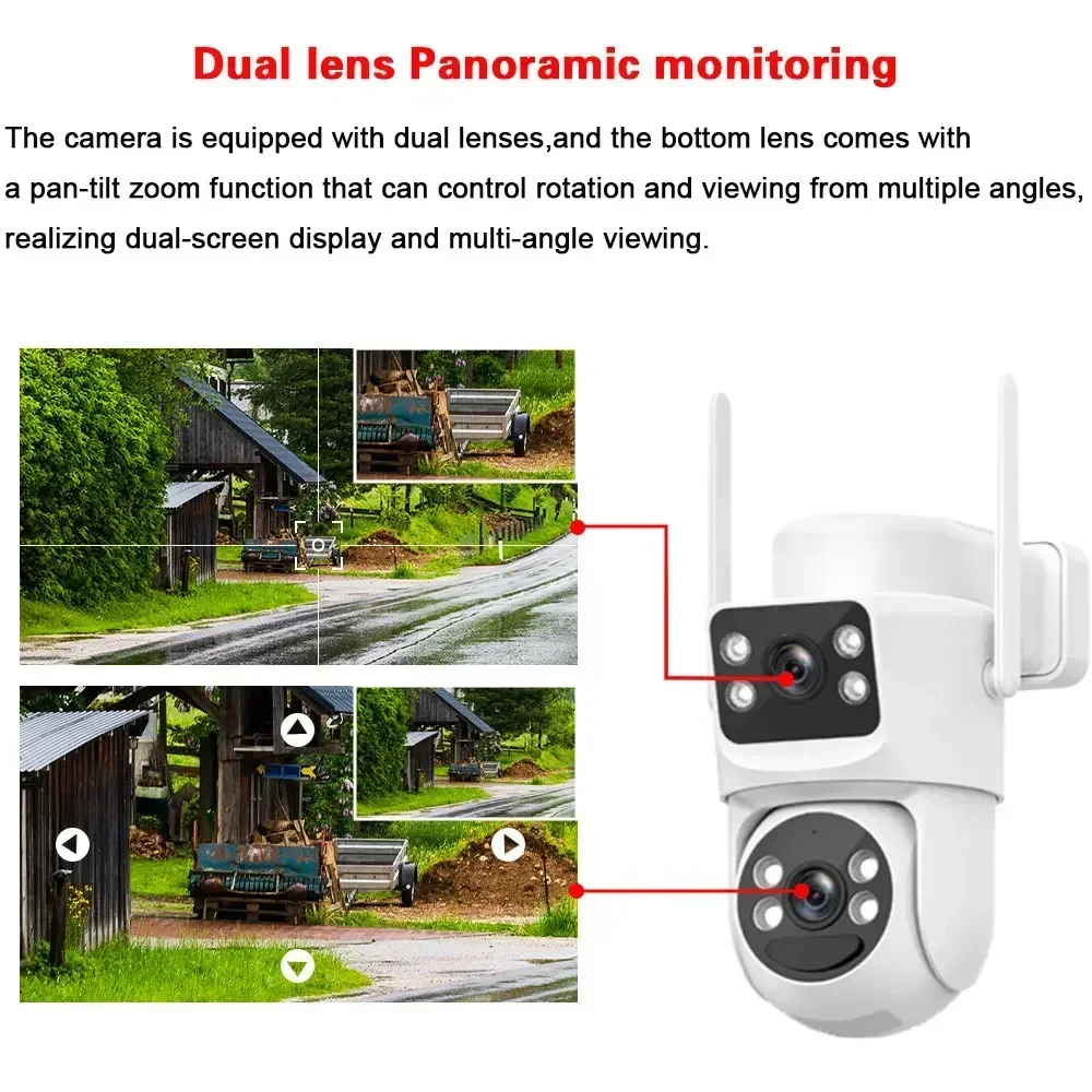 Telecamera di sicurezza PTZ solare 4K Wifi Telecamera di sicurezza esterna Dual Lens Doppio schermo Ai Auto Tracking Telecamera di sorveglianza CCTV wireless Audio bidirezionale