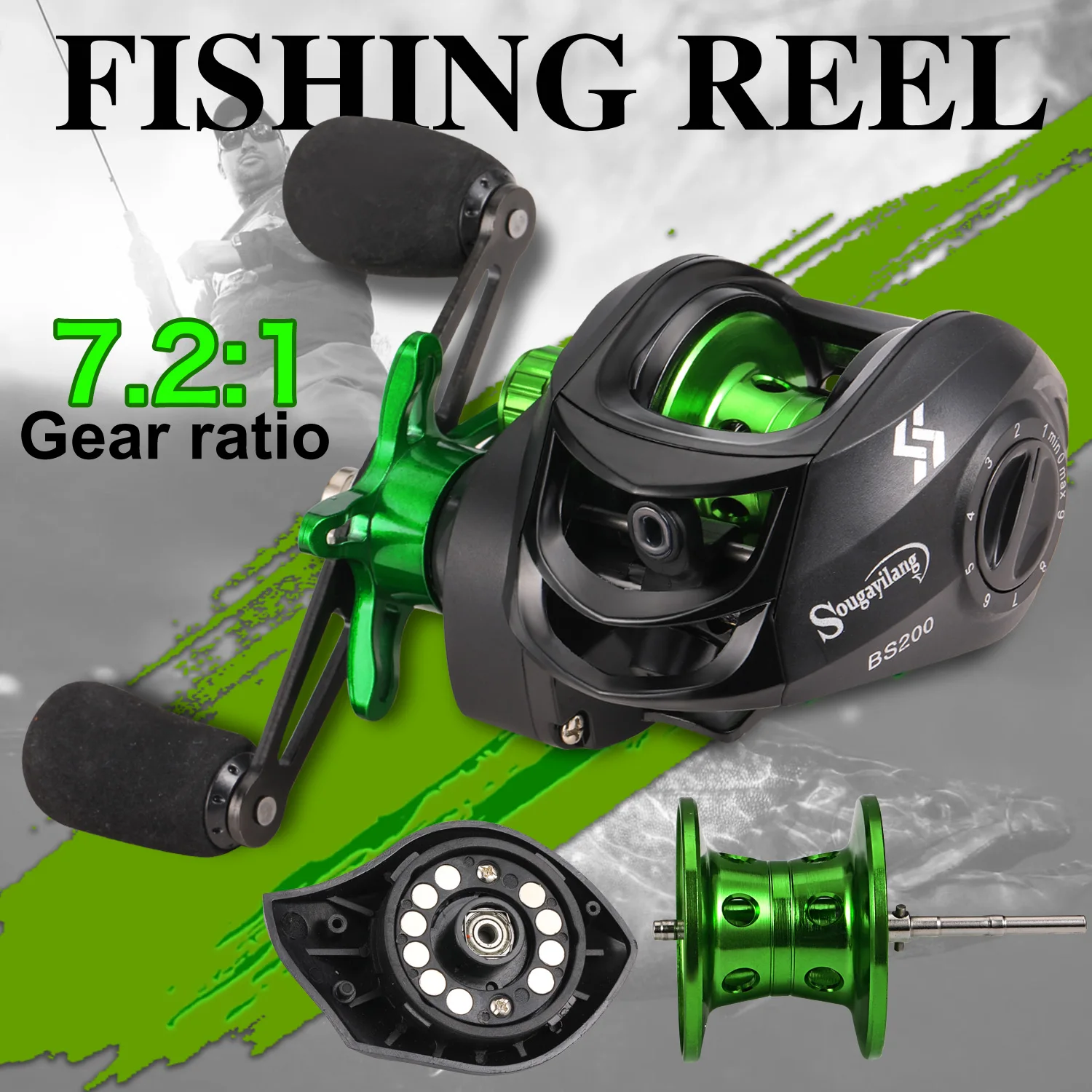 Sougayilang Baitcasting-Rolle, 7,2:1 Übersetzungsverhältnis, maximale Zugkraft, 10 kg Rad, Metallspule, Trolling-Rolle für Süßwasser-Karpfenangeln, Pesca