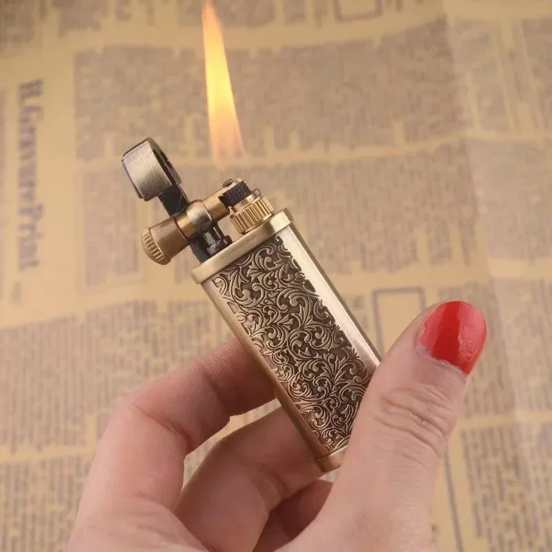 NEW Tang Grass Vintage Flint Kerosene Lighters Flame Retro Metal Grinding Wheel Petrol Cigarette Cool Lighters Creative Gadgets