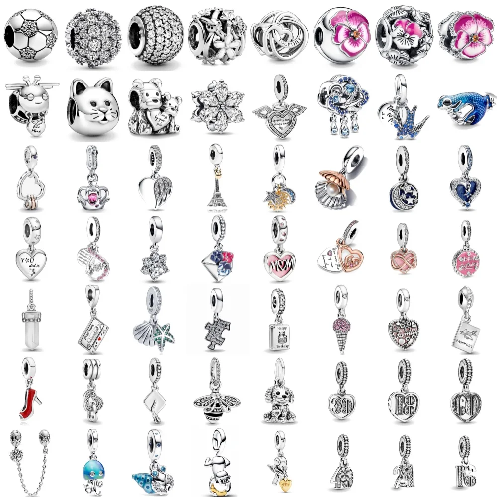 Nova Pulseira Original Europeia de Prata 925 com Pingente de Flor, Abelha, Pérola, Concha e Polvo, Acessórios DIY para Joias Exquisitas