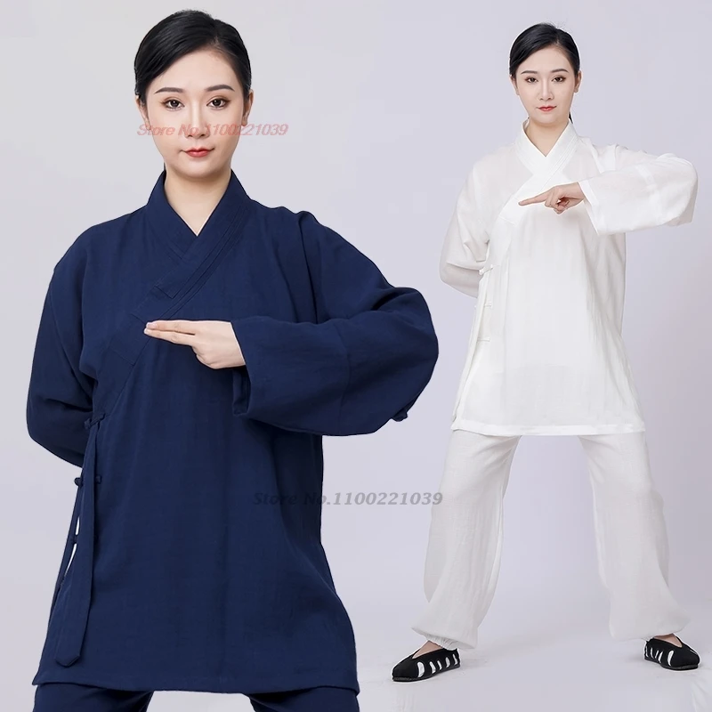 2024 chinese tai chi wushu uniform cotton linen kung fu suit martial arts wingchun morning practice meditation buddhist suit