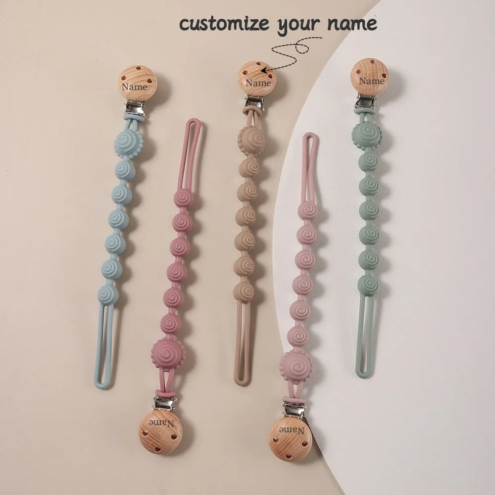 Custom Name Silicone Pacifier Clip Swirl Design Teether Toy, Anti-Drop Pacifier Holder Chain for Babies 2026