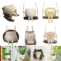 Creative Rocking Chair/Swing Face Succulent Planter Cute Resin Head Planters Home Garden Supplies for Indoor Outdoor Plants