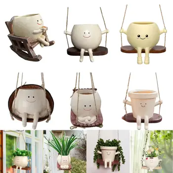 創意搖椅/鞦韆臉多肉植物花盆 可愛樹脂頭像花盆 家居園藝用品 室內外植物適用 12 最佳銷售 可愛的小盆 - №10