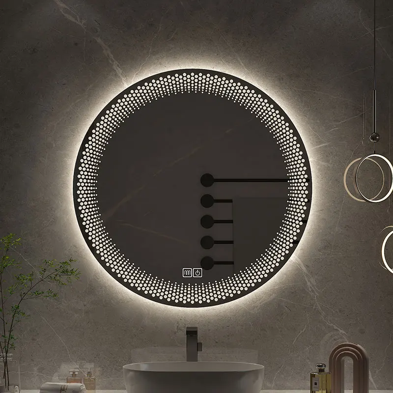 

70CM Round LED Bathroom Mirror 3 Color Adjustable Backlight With Smart Hotel Bedroom Defogging Decorative Mirror