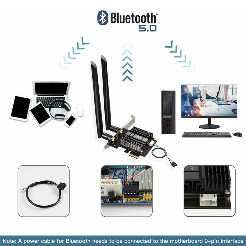 WiFi 6 Card BT 5.1 With Heat Sink, PCIe Network Card AX 3000Mbps AX200 802.11AX 2.4Ghz/5.8Ghz Wireless PCI Express