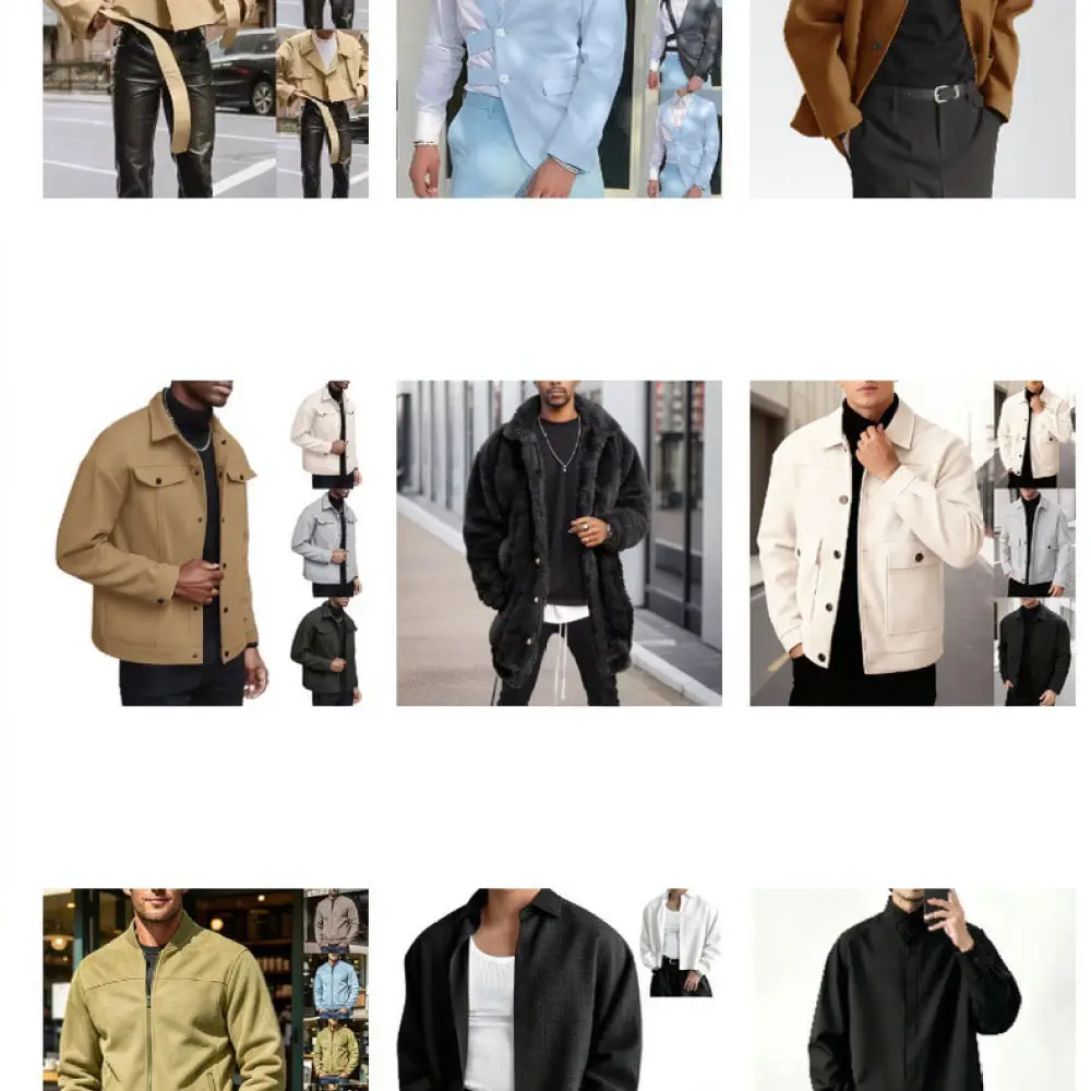 Mens Fashion Streetwear Jacket Lapel Collar Loose Fit Long Sleeve Outerwear Casual Zip Up Coat Spring Autumn Wear