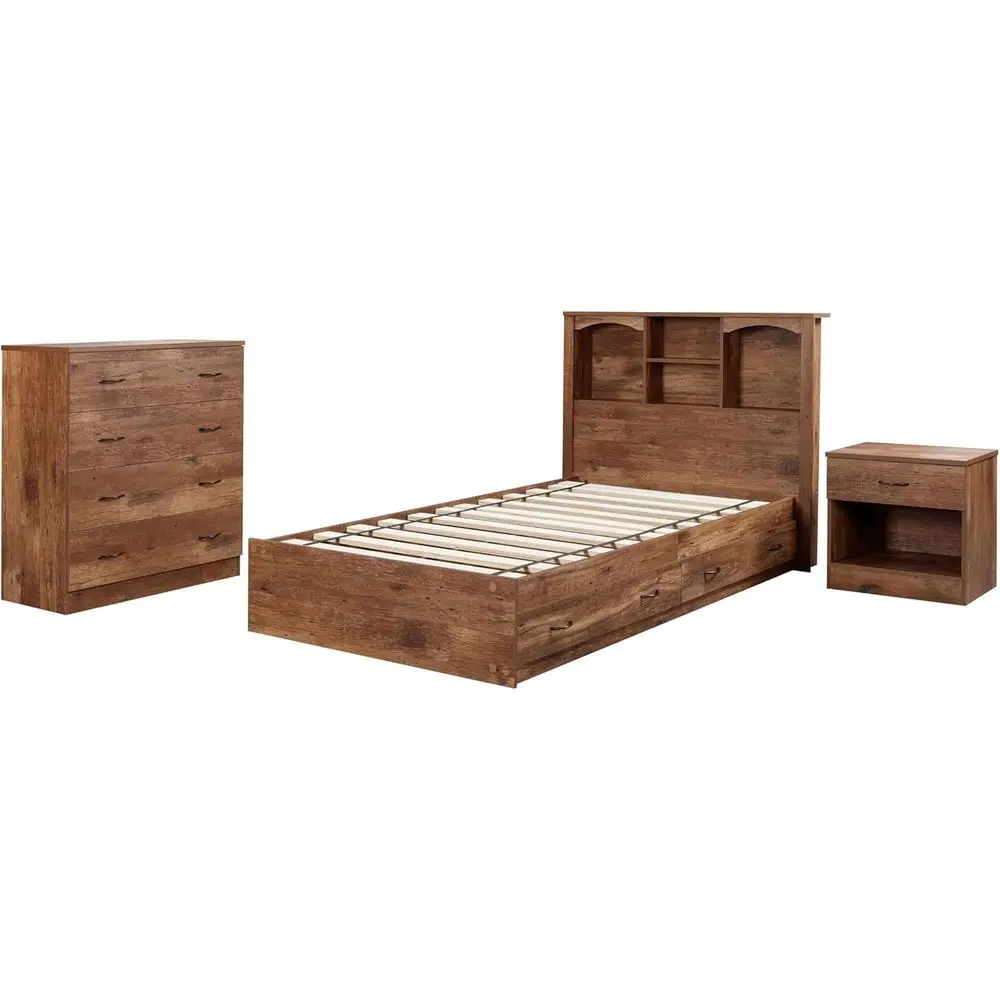 

OS Home and Oice urniture Twin Sized Bookcase board Platorm Bed in Oak