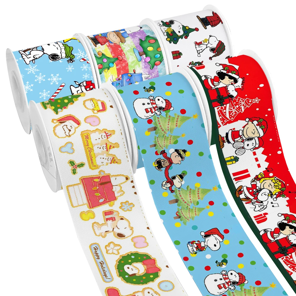 Mini Weihnachten Cartoon Snoopy Design gedruckt Gros grain Satin band für Geschenk verpackung Haars chleife 50 Meter