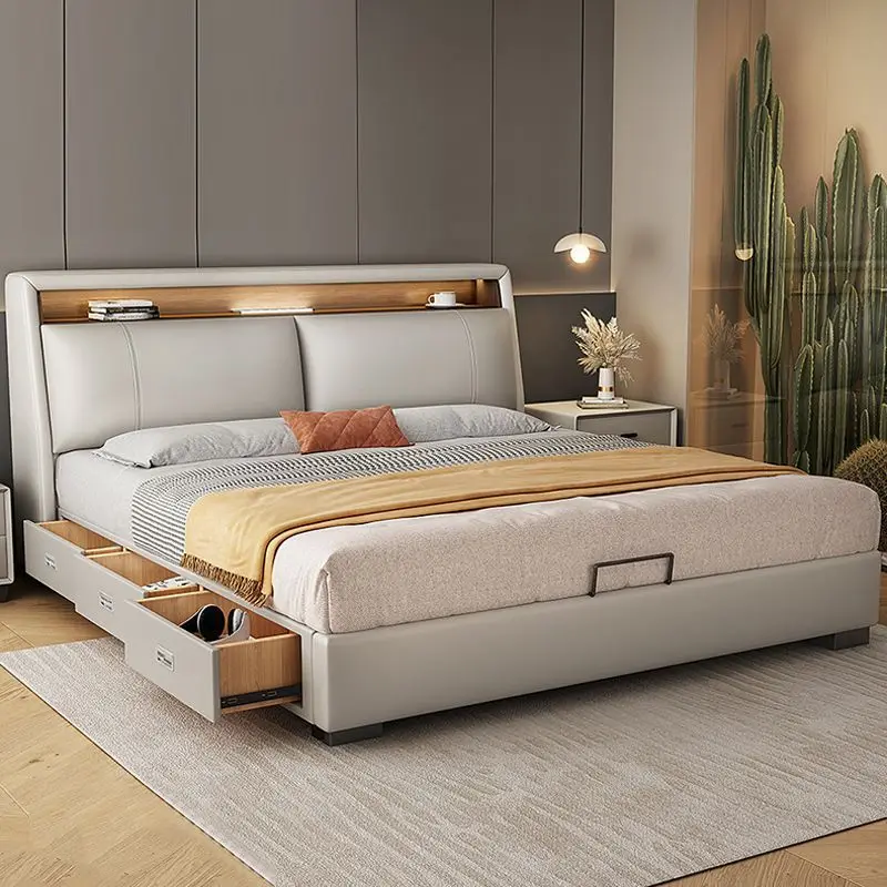 Wedding Fashionable Bed Ltalian Light Luxury Minimalist Comfortable Bed Fashionable Simple Designer Wood Muebles Home Furniture
