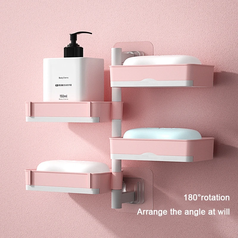 Wall-mounted Soap Dish Punch-free 180 Degrees Rotate 4 Layer Soap Draining Rack Bathroom Soap Holder Toiletries Shelf Dishes Box