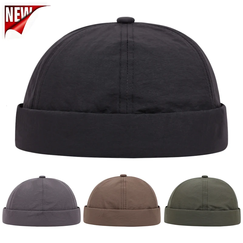 Fashion Quick Drying Dome Melon Cap  Men Women Fashion Vintage Brimless Hat Hip Hop Landlord Hat Unisex Solid Color Short Cap