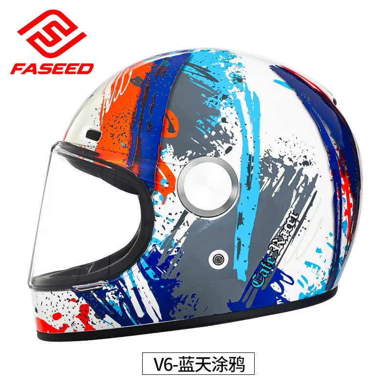 FASEED Motorcycle Helmet Men Women Locomotive Retro Full Helmet Extra Large Size 4XL Four Seasons