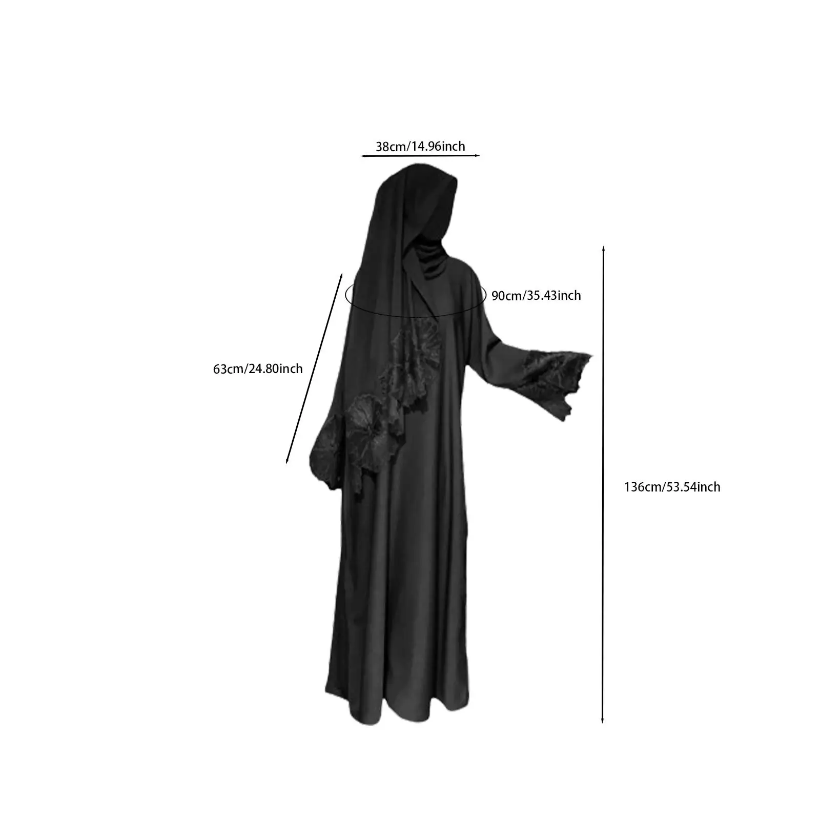 Women Muslim Robe with Headscarf S Size for Casual Ethnic Festivals Party