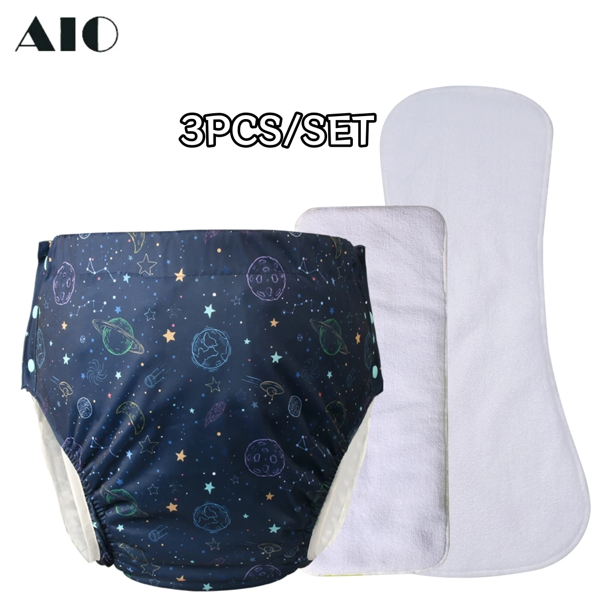 AIO Reusable Adult Diaper Set Large Size Cloth Diaper for Elderly Washable Incontinence Underwear Waterproof Breathable Pants