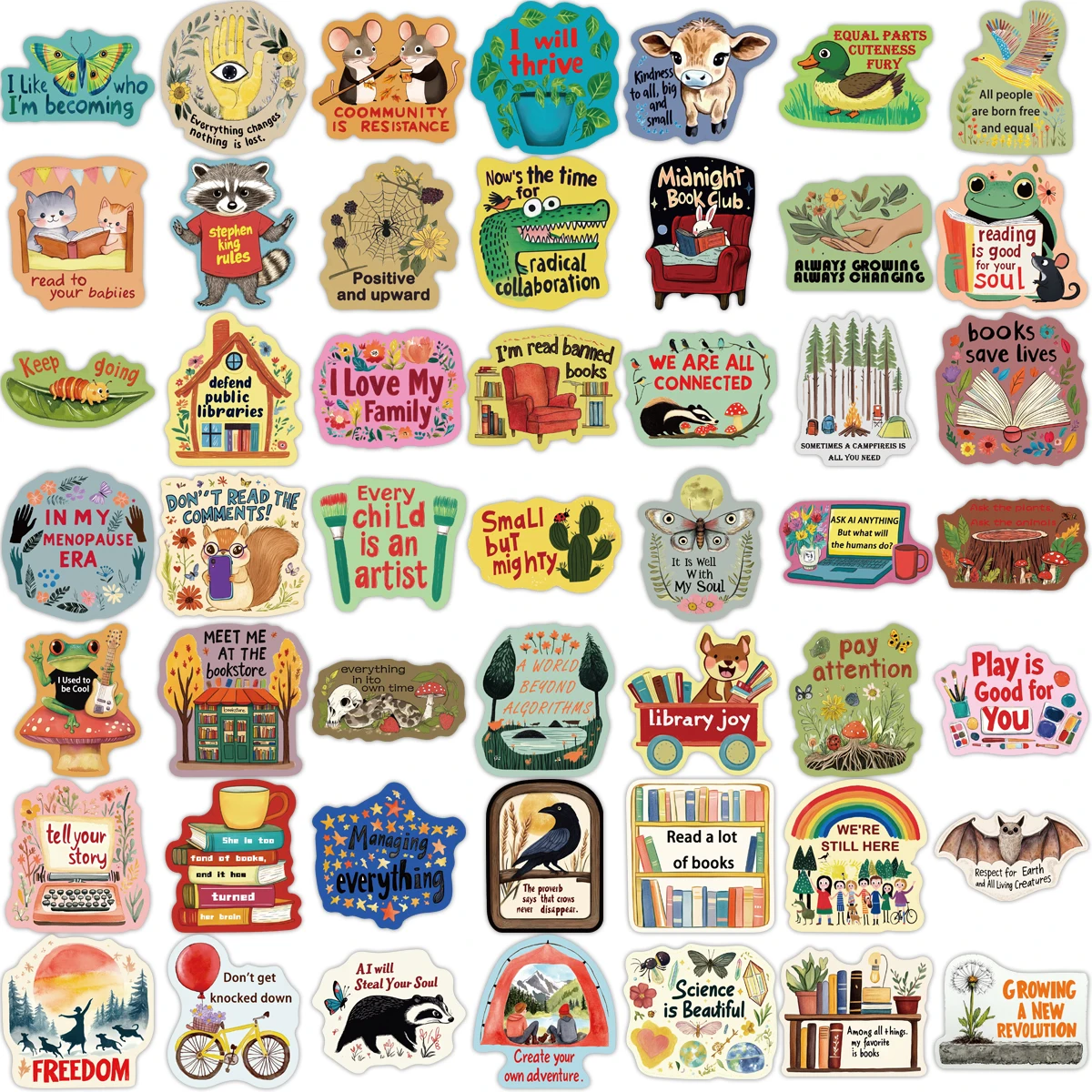 50PCS Cartoon Dopamine Inspirational Stickers Decorative Water Cups Guitar DIY Phone Case Luggage Laptop Waterproof Toy Stickers