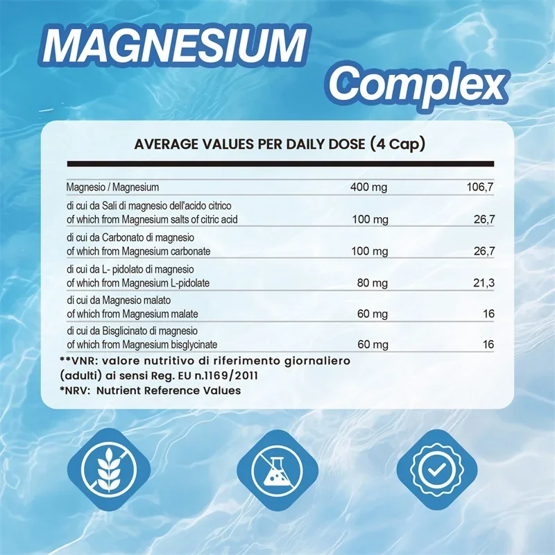 Magnesium Complex Capsules - for Muscle, Immunity, Sleep, Nerve and Energy, High Absorption, Vegetarian, Non-GMO