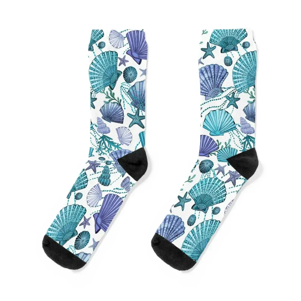 starfish blue seashells on white Socks luxury christmas gift hiphop cartoon Socks Girl Men's