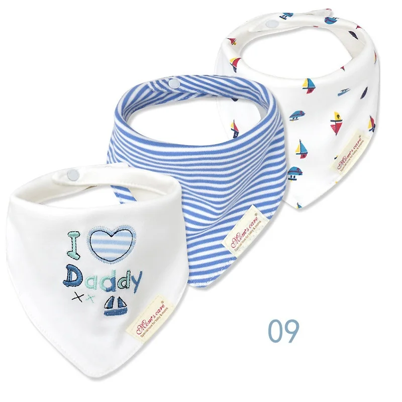 3pcs Per Lot  Baby Bibs Bandana Set Cotton Multi-Style Triangle Cartoon Babadores Para Bebe Infant Boys Girls Saliva Towel KF025