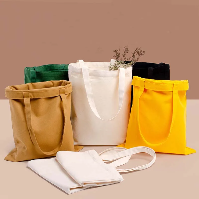 Customize Diy Shopping Bags Women Solid Canvas Bags Casual Tote Shoulder Bags Girls Female Portable Handbags Shopping Bag