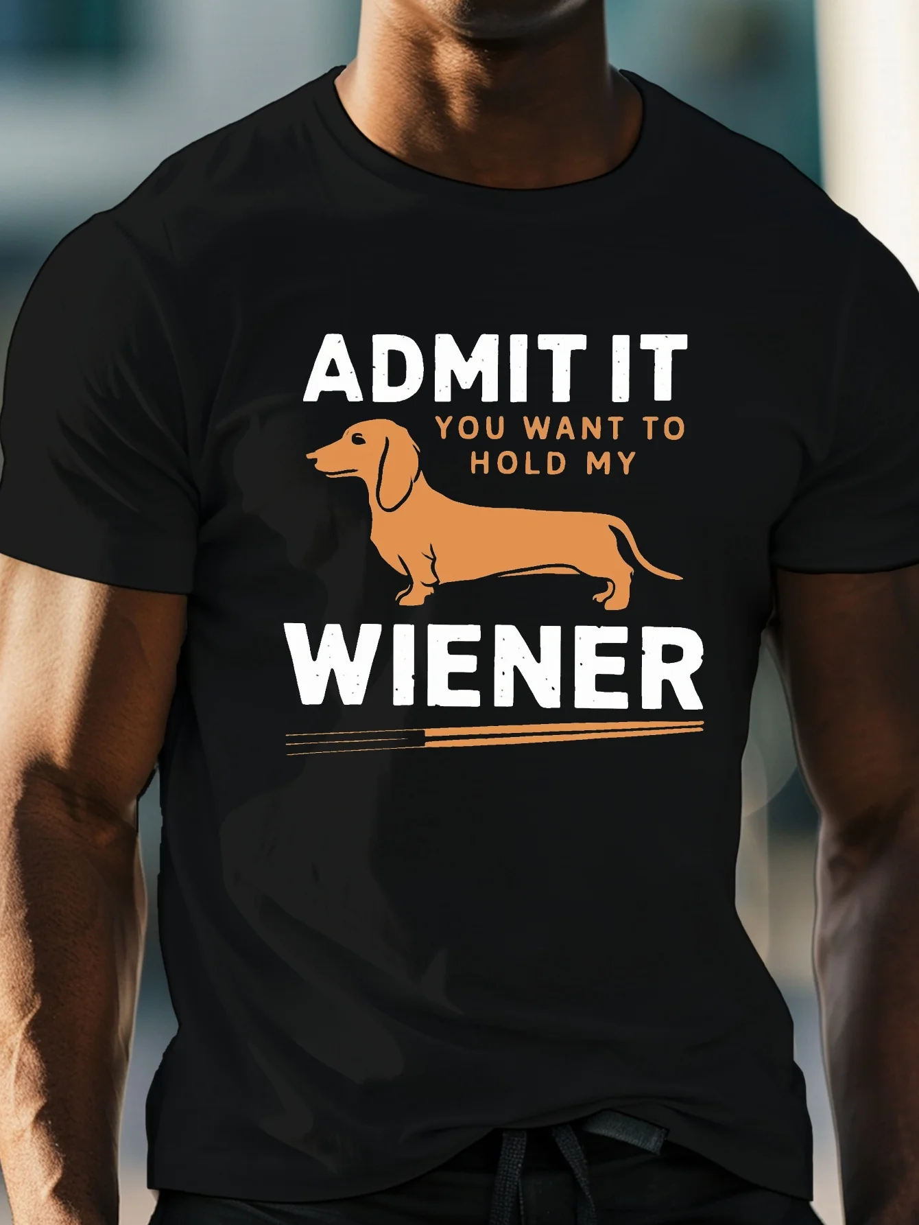 

Men's Lightweight Dachshund Graphic Tee - "Admit It, You Want to Hold My Wiener" Funny Print, Crew Neck Short Sleeve T-Shirt
