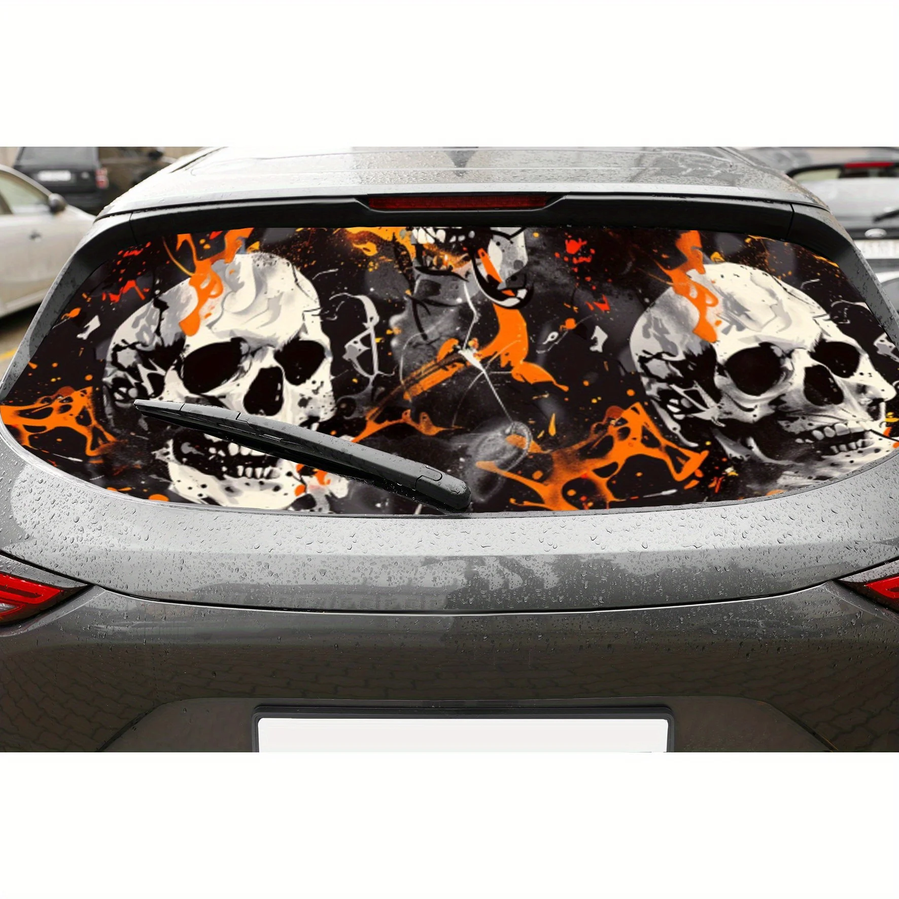 

Flame - Splashed Skull PVC Perforated Car Vinyl Wraps, Privacy Enhancing Design for Rear Window, Car Rear Windshield Sticker for