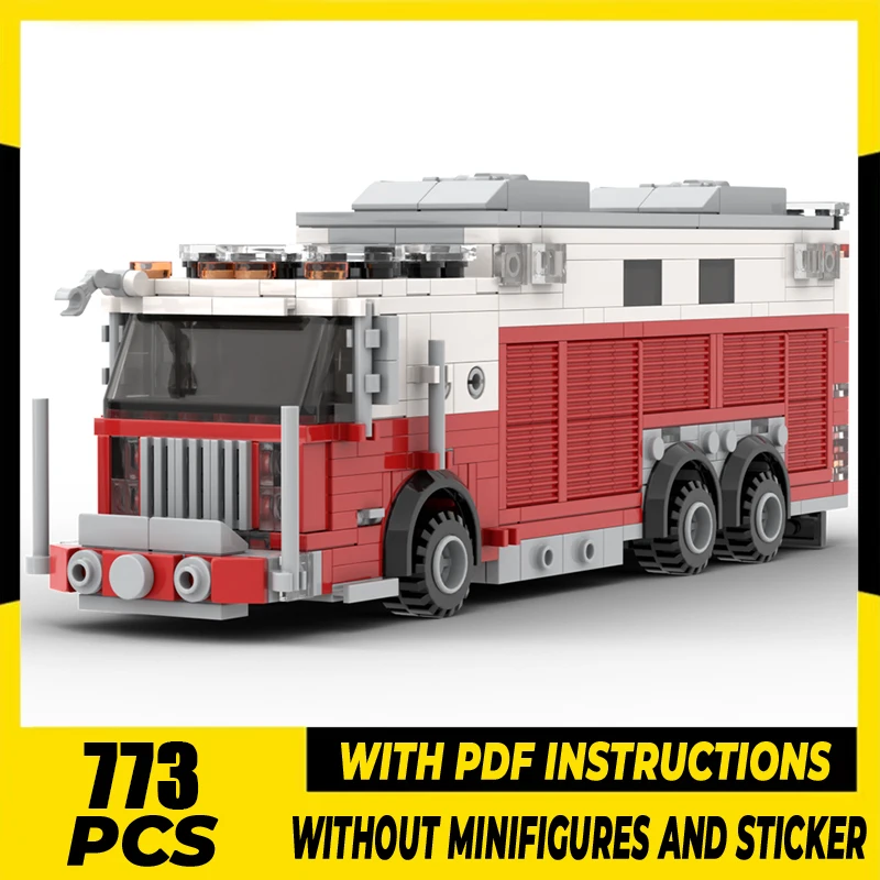 Fire Fighting Vehicle Model Moc Building Blocks Walk-In Heavy Rescue Model Technology Brick DIY Assembly Construction Toy Gifts