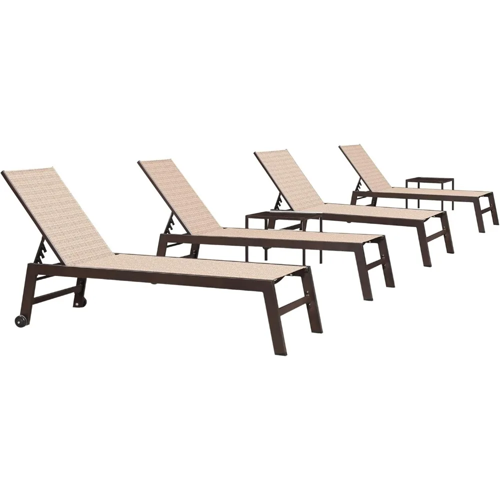 Chaise Lounge Outdoor Set 4 Pieces Sturdy Aluminum Outdoor Chaise Lounge Chair for Pool Outside Lawn Patio Lounger