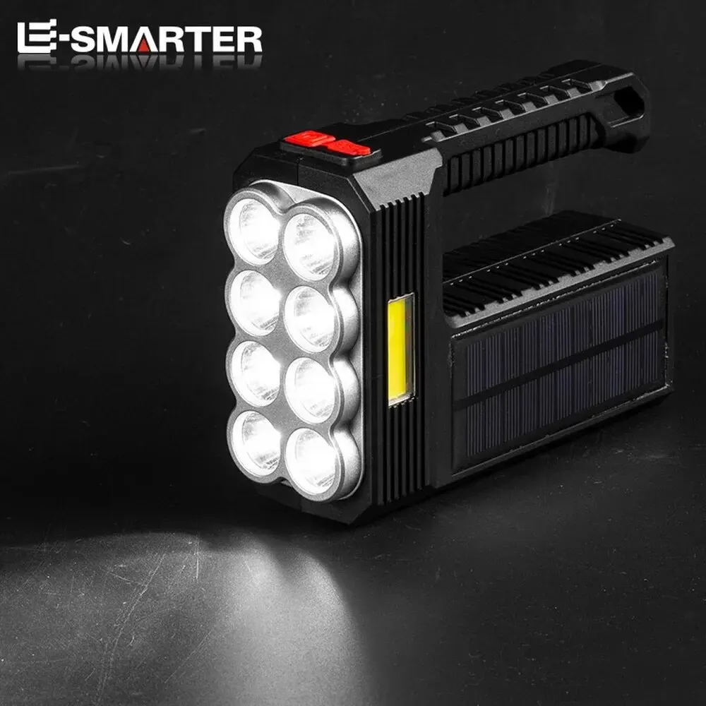 Handheld Flashlight 8LED Bulbs Solar Charging USB Charge Portable Lamp 4 Bright Lighting Modes Outdoor Camping Searchlight