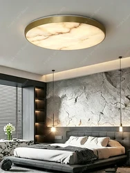 2026 Modern All Copper Ceiling Lamp Real Natural Marble Light Fixture Luxury Black Gold Home Decor Bedroom Lampara De Techo