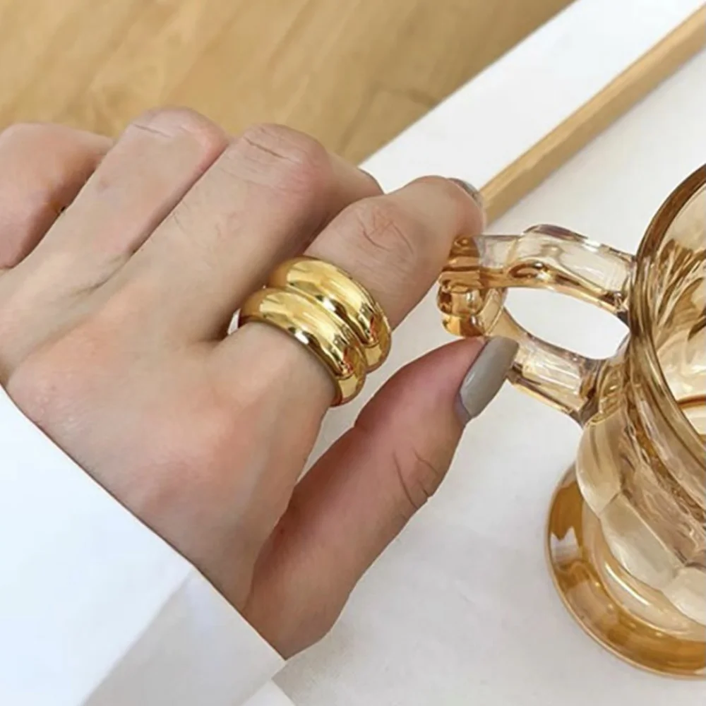 Stainless Steel Rings Chunky Wide Double Layer Ring for Women Men Simple INS Fashion Waterproof Jewelry Gift Trend 2024 anillos